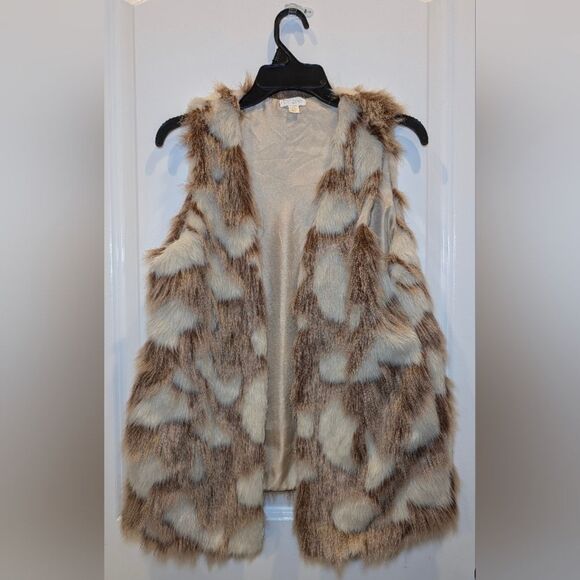 Decree Faux Fur Vest Spotted Patchwork Mob Wife Y2K Snow Leopard Medium Gilet - Picture 2 of 7